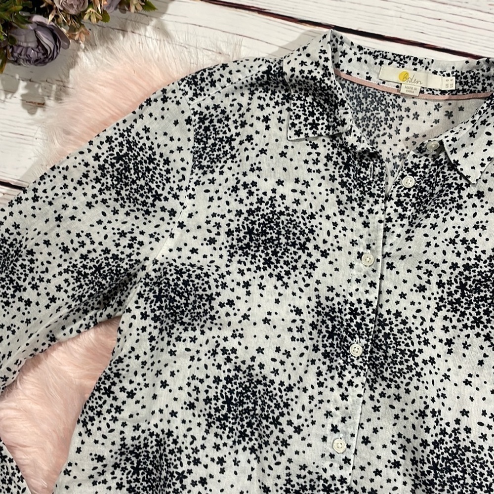 Boden Easy Linen Blend Flower Burst Button Front Shirt Top - Picture 7 of 10
